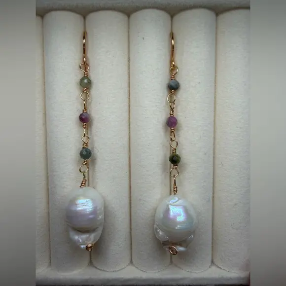 Tourmaline Pearl Dangle Earrings