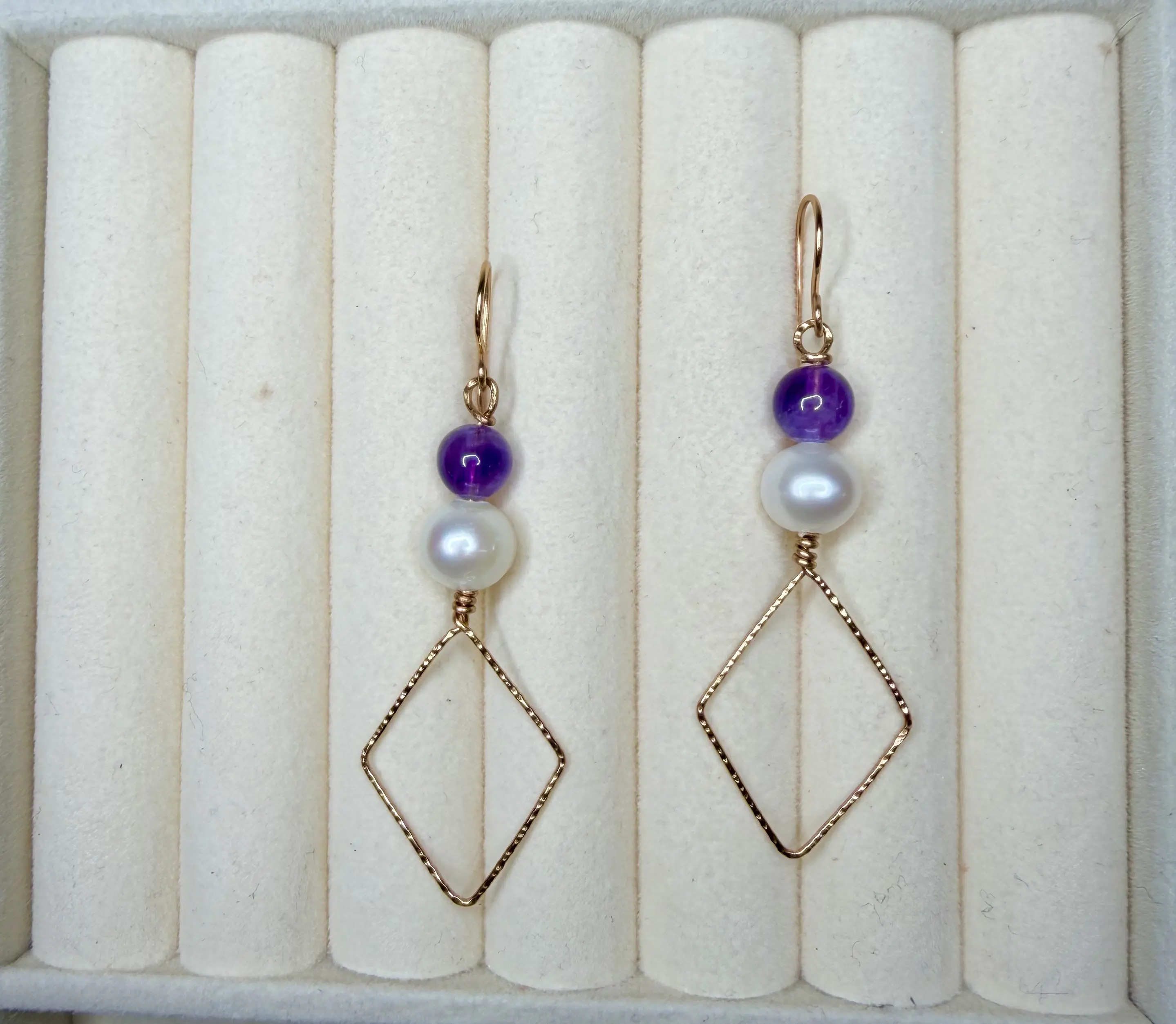 Geometric Amethyst Pearl Earrings