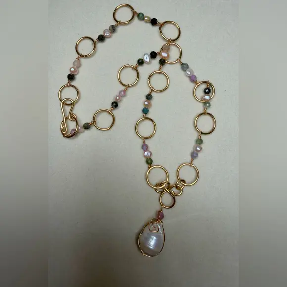 Multicolored Tourmaline Pearl Necklace