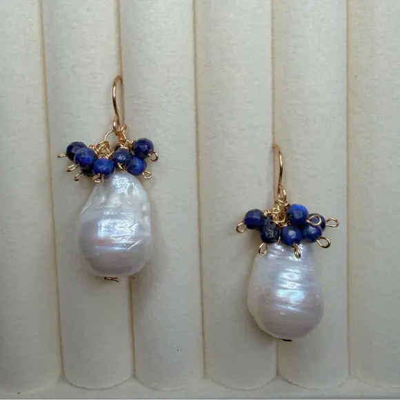 Lapis Pearl Earrings